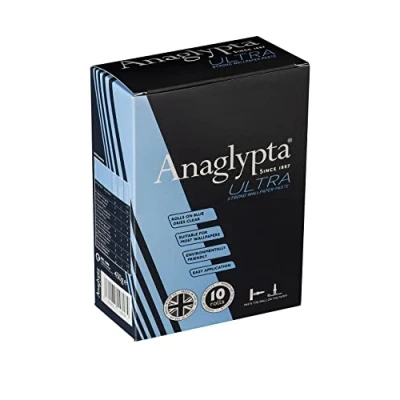 Image of Anaglypta® ULTRA Strong Wallpaper Paste 10 Roll Box Rolls on BLUE, Dries CLEAR for Easy Application