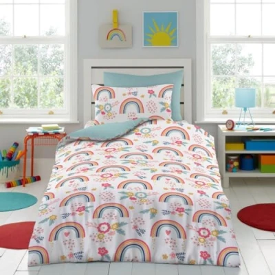 Image of GC GAVENO CAVAILIA Rainbow Bed Single Bedding Sets For Girls, Soft &amp; Cosy Microfiber Floral Heart Duvet Cover Quilt Set, Multi