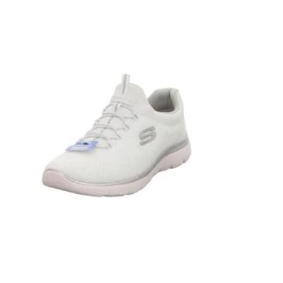 Image of Skechers Womens Summits Artistry Chic Sneaker, White Mesh Silver Gray Trim, 2 UK