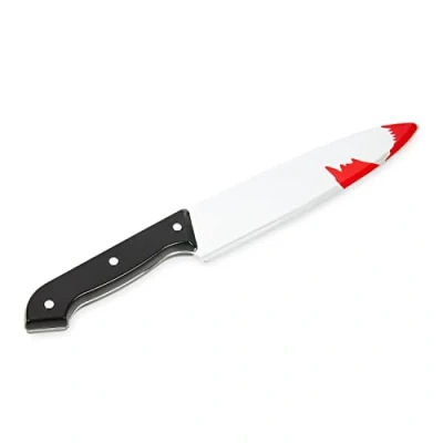 Image of Ultra Halloween Bloodied Fake Knife Fancy Dress Accessory Prop 30cm Long Slasher with Blood Chopping Toy Plastic Weapon Pretend Cosplay Novelty Dressing Up