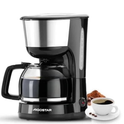 Image of Aigostar Filter Coffee Machine Drip Maker, 40Mins Keep Warm, Anti Function, Fast Brewing Maker with Reusable Filter, Pour Over Technology, 1000W, 1.25L Chocolate 30KYJ
