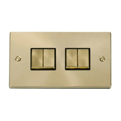 Image of Click Deco 4 Gang 2 Way Ingot 10AX Switch Satin Brass Black Inserts