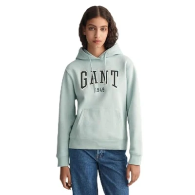 Image of GANT Women&#039;s Rel Logo Hoodie Hooded Sweatshirt , Dusty Turquoise,S
