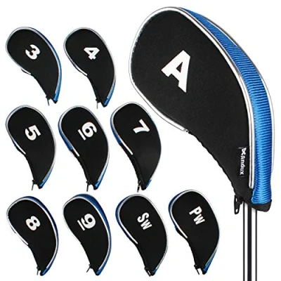 Image of Andux Neoprene Golf Iron Club Head Covers with Zipper 10pcs/set Black/blue