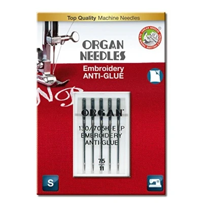 Image of Organ Needles # 75/11 Anti Glue Embroidery x 5 Needles, BlackBrownredGrey