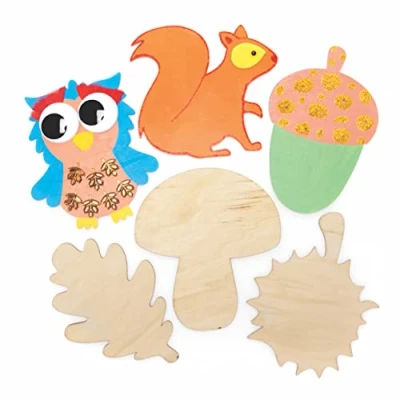 Image of Baker Ross FE676 Autumn Wooden Shapes Pack of 10, Wood Crafts for Children, Templates to Decorate and Display, Creative Activities Kids