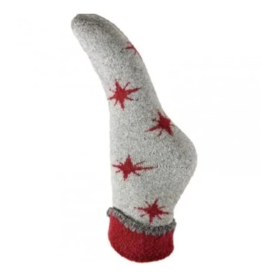 Image of Joya Luxurious Cuff Bed Wool Blend Socks UK 4 7 EU 36 40 Grey With Large Burgundy Stars