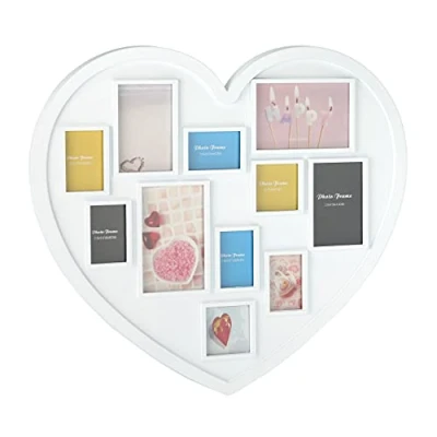Image of Relaxdays Frame, Collage 11 Photos, Heart Shape, Total Dimensions H x W 46.5 53 cm, White