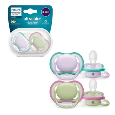 Image of Philips Avent Ultra Air Pacifiers, Light Breathable Pacifiers for Babies Aged 0 6 Months, BPA Free, with Sterilizer Carry Case, 2 Pack, Model SCF085/24