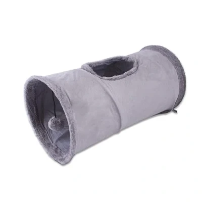 Image of LSOAARRT Cat Tunnel Toy, Play Tube, Collapsible Toy with 1 Hole and suspended ball for Rabbits Kittens (Grey)