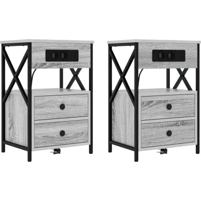 Image of vidaXL Bedside Cabinet with Drawer 2 pcs Grey sonoma 40 x 31 60 cm