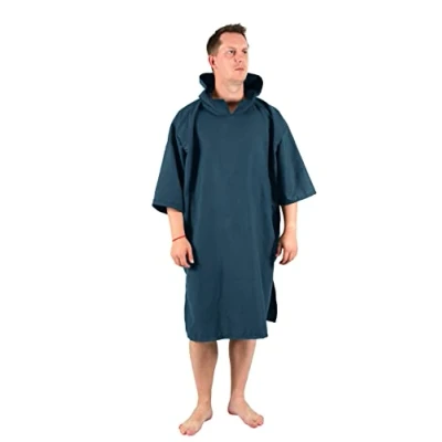Image of Lifeventure Unisex Compact Lightweight, Surfing, Changing Robe Lightweight Stretchy Microfibre Towel Poncho with Hood for Travel Su, Navy, One Size UK