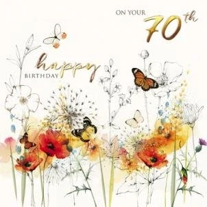 Image of Artistic 70th Birthday Card (GBCC0040) Wild Poppies from The Peony Rose Range Embossed with A Beautiful Foil &amp; Flitter Finish