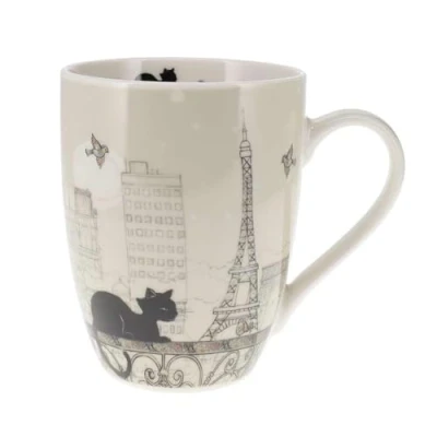 Image of KIUB : Rounded Mug with Cat Design 340 ml Paris Eiffel Tower Birds