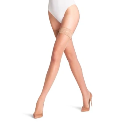Image of FALKE Women&#039;s Shelina 12 DEN W Stu Ultra Sheer Plain 1 Pair Stay Ups, Skin colour Sun 4299, M