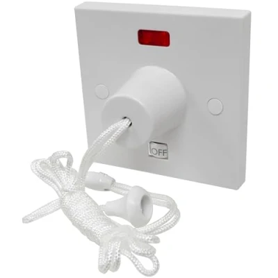 Image of 45 Amp Shower Switch Double Pole Pull Cord Ceiling with Neon and Mechanical Power Indicators