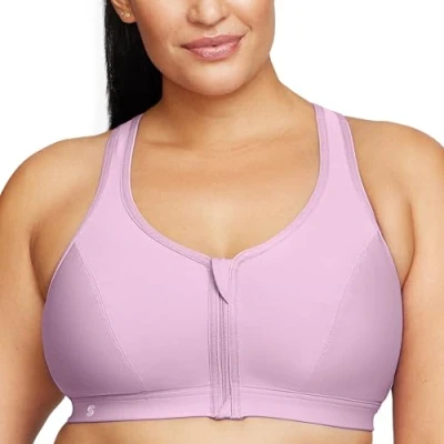 Image of Glamorise Full Figure Plus Size Zip Up Front Closure Sports Bra Wirefree #9266 Lavender