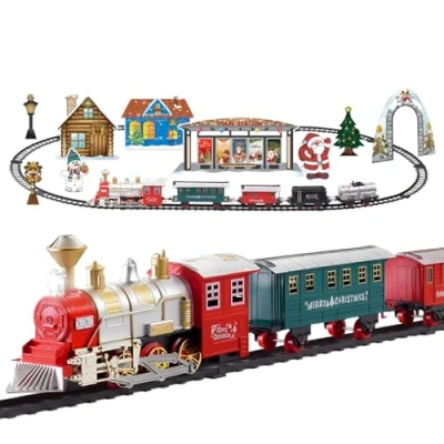 Image of Christmas Workshop 81020 Deluxe Santa’s Express Delivery Train Set 330CM Length Track Realistic Sounds &amp; Light 26 Piece Battery Operated