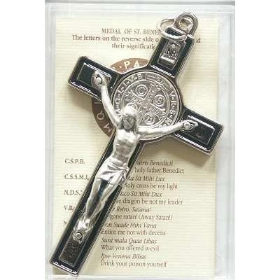 Image of Crucifix St Benedict Black. Saint 7.5cms.