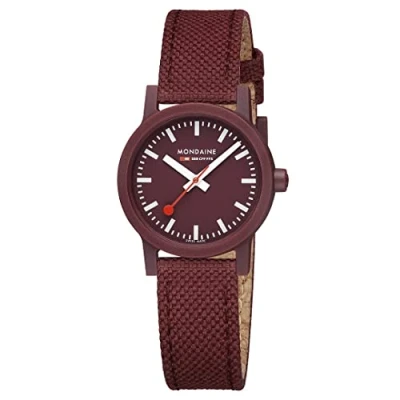 Image of Mondaine Essence Watch 32 mm/Dark Cherry Recycled Textile with Stitching &amp;Cork Lining