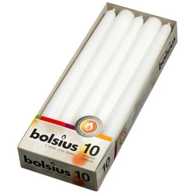 Image of 10 White Bolsius Non Drip Dinner Tapered Candles and FREE Inspirational Fridge Magnet
