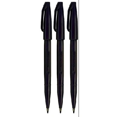 Image of Pentel Black Original Sign Pen S520 Fibre Tip Marker Pens Colour Fineliner 2mm Nib 1mm Line Width (Pack Of 3)