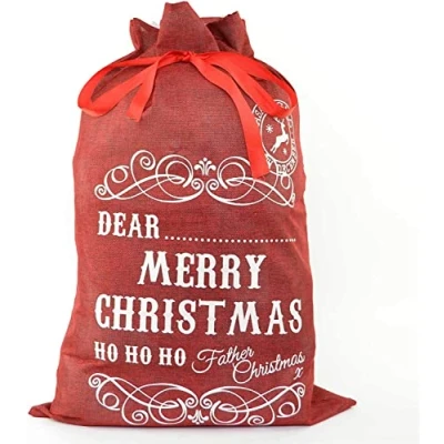 Image of 1ABOVE Personalise Merry Christmas Large Traditional Vintage Hessian Naughty is The New Nice Santa Sack Stocking Accessories Brown Xmas Gifts Bag 70 x 50cm,