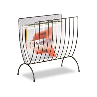 Image of Relaxdays Mesh Newspaper Stand, Metal Bin, Freestanding Rack, H x W D 35 34 18 cm, Black