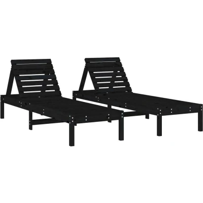 Image of vidaXL Sun Loungers 2 pcs Black 199.5x60x74 cm Solid Wood Pine