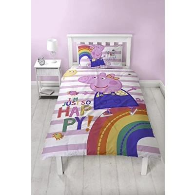 Image of Peppa Pig Single Duvet Cover Matching Pillow Case Official Bedding Reversible Design, Polyester Cotton, Pink