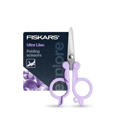 Image of Fiskars Ultra Lilac Folding Scissors, Explore Design Collection, High Grade Stainless Steel Blades, TSA Compliant, Travel Friendly