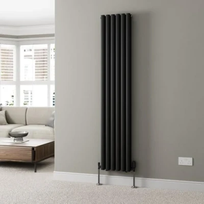 Image of DuraTherm® 1800 x 360mm Black Vertical Designer Radiator Double Column Oval Tube Modern Central Heating Panel Bathroom Radiators