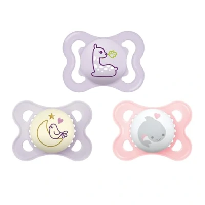 Image of MAM Variety Pack Baby Pacifier, Includes 3 Types of Pacifiers, Nipple Shape Helps Promote Healthy Oral Development, 0 6 Months, Girl, Count (Pack 1)