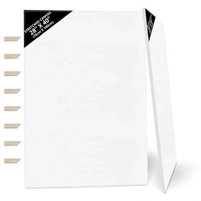 Image of Kurtzy 2 Pack Blank Canvas 70 x 100cm (28 40 inches) Extra Large Pre Stretched Panels with Wooden Wedges Suitable for Acrylic and Oil Painting Also Sketching Drawing