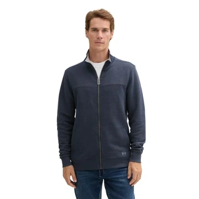 Image of TOM TAILOR Men&#039;s Sweat Jacket with Stand up Collar 1021269, 19024 Sky Captain Blue White Melange, L