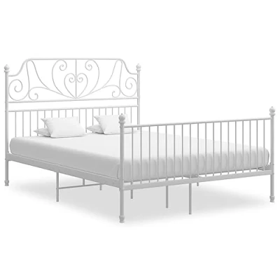 Image of vidaXL Metal Bed Frame, Comfortable and Durable Powder Coated Construction, Sleep Supportive Slats, Easy Assembly Required, Modern Style White (140x200 cm)