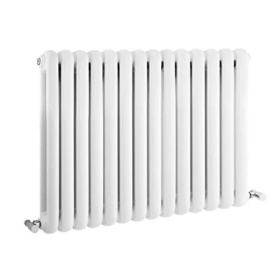 Image of Nuie Hudson Reed HSA004 Salvia Modern Horizontal Designer Double Panel Bathroom Radiator, 635mm x 863mm, High Gloss White, Set of 2 Pieces
