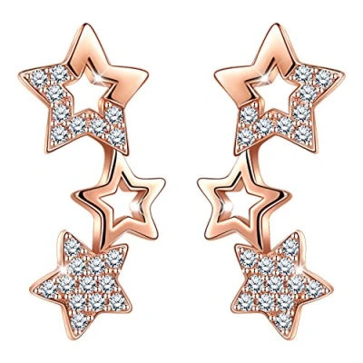 Image of Infinite U Women&#039;s girl&#039;s Studs Earrings, 925 Sterling Silver Cubic Zirconia Stars Climbing Ear Crawler Stud, gift for Christmas birthday, Rose gold