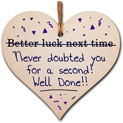 Image of Handmade Wooden Hanging Heart Plaque Gift Novelty Fun Well done on Passing Your Exams Congratulations Graduation Keepsake