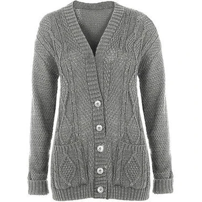 Image of MAYA® Plus Size Womens Button Long Sleeve Pocket Top Ladies Knitted Cardigan (Grey, 18 20)
