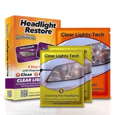 Image of CLT Car Headlight Restoration Kit Restorer Wipes (2)