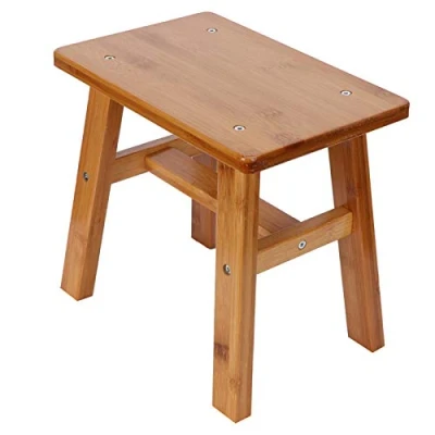 Image of VGEBY Small bamboo Stool Multipurpose Low Children Bench for Kitchen, Bathroom, Bedroom or Toy Room(Small square stool)
