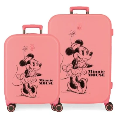 Image of Disney Minnie Happiness Pink Suitcase Set 55/70 cm Rigid ABS Integrated TSA Closure 116L 7.54 kg 4 Double Wheels Hand Luggage