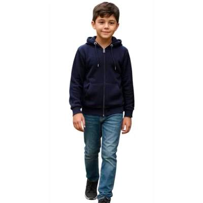 Image of True Face Kids Zipper Hoodie Top Youth Long Sleeve Casual Hoody Girls Boys Unisex Zip Up Sweatshirt (Navy Same Cord,9 10 Years)