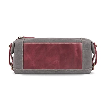 Image of LONDO Toiletry Bag Genuine Leather and Canvas Travel Dopp Kit (Damson)