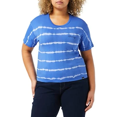 Image of Hurley Women&#039;s W Oceancare Palm Stripes Ss Tee T Shirt, Dazzling Blue, S