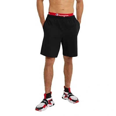 Image of Champion Men&#039;s, Lightweight Lounge, Casual Jersey Knit, Weekend Shorts (Reg. Or Big &amp; Tall), Black C Patch Logo, 4X Large
