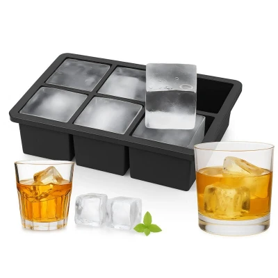 Image of Relaxdays Silicone Ice Cube Tray, Reusable, XXL Mould for 5 cm Cubes, 6 Individual Black