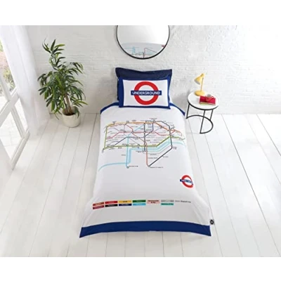 Image of Underground London Undgerground Tube Duvet Cover and Pillowcases Bedding Bed Set Single, White