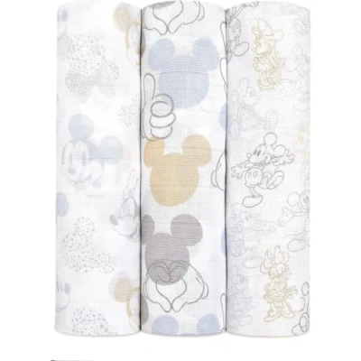 Image of aden + anais 100% Cotton Muslin Metallic Swaddle &amp; Receiving Blankets for Baby Girls Boys, 120x120cm, Ideal Newborn Infant Swaddling Wrap Set, Perfect Shower Gifts, 3 Pack, Mickey Minnie